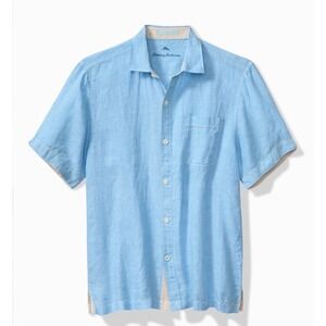 Tommy Bahama Mens Paradise Breezer 100% Linen Short Sleeve Shirt Blue Size XL